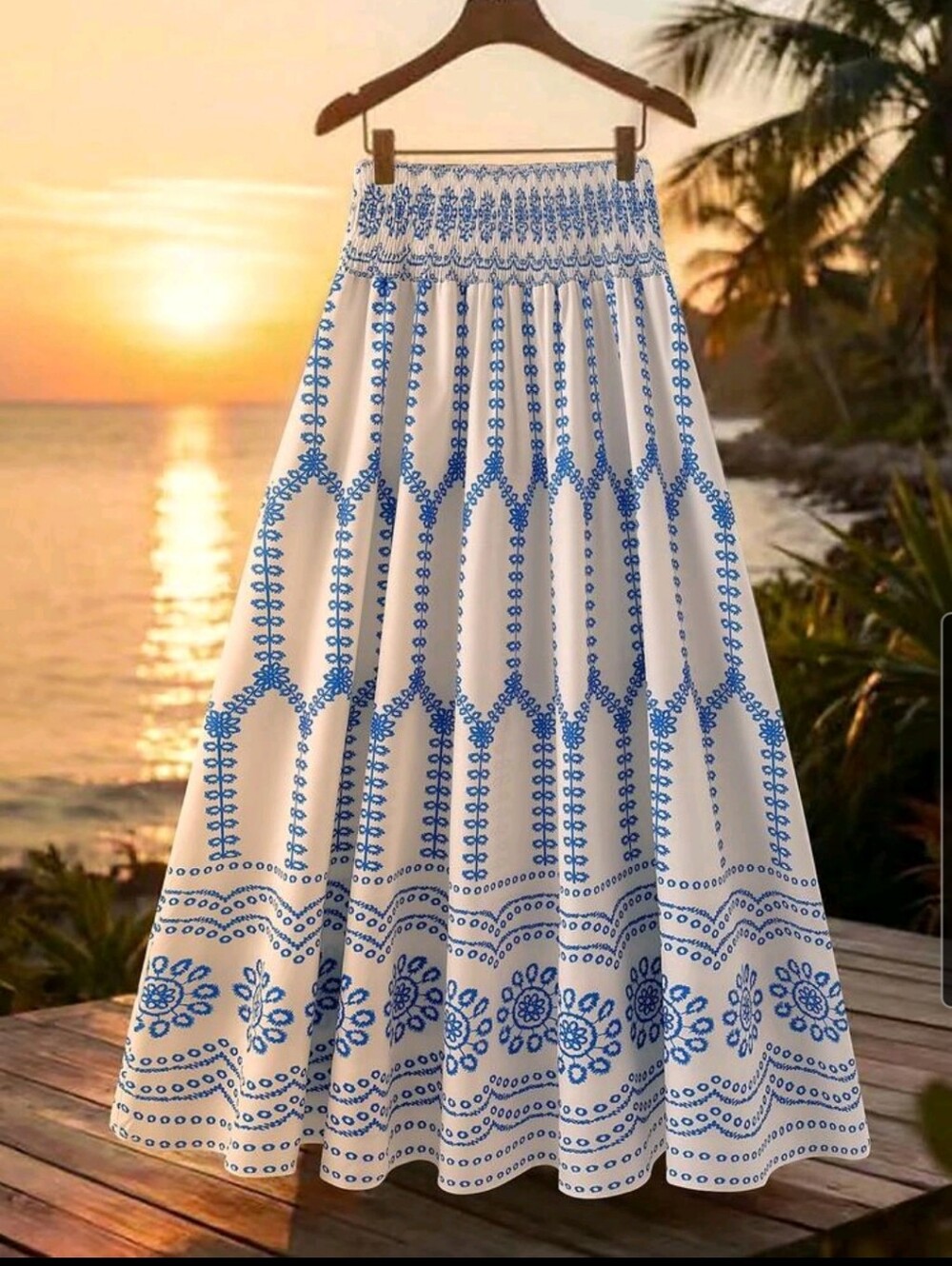 BRAND NEW ** White & Blue Tiered Maxi Skirt